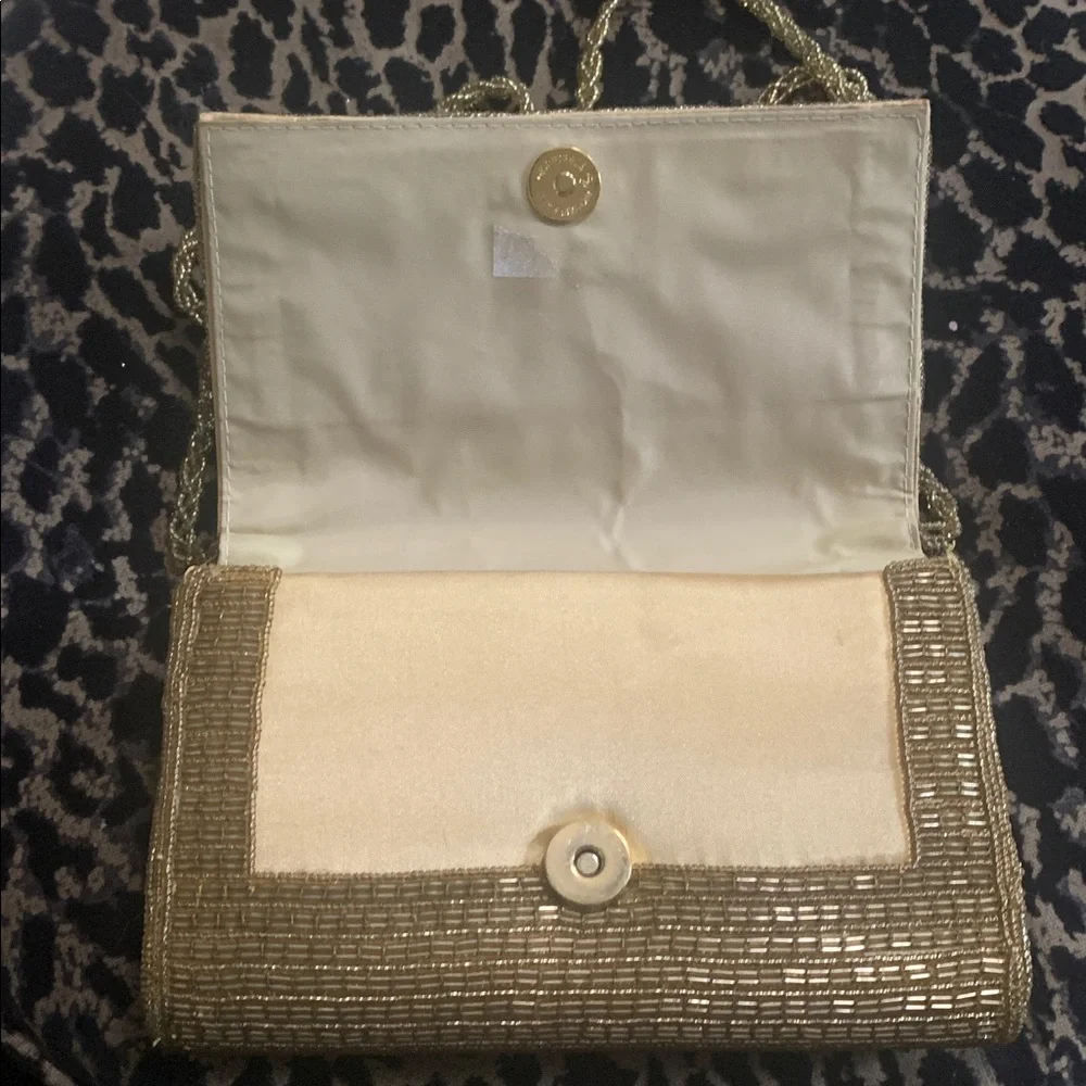 Vintage Gold Beaded Evening Bag Crossbody Wedding Party Clutch Glam - Picture 5 of 8